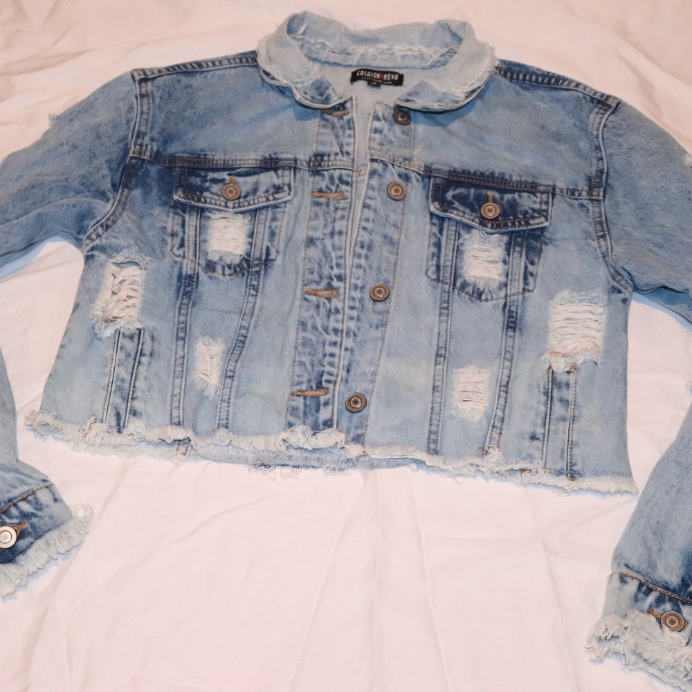 Light Wash Ripped Jean Jacket